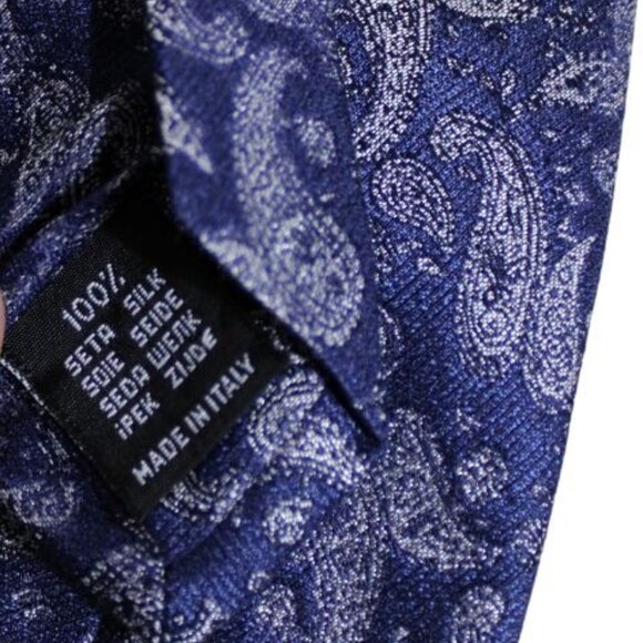 PRINCIPE Men's Tie 100% Silk, 3.25" Wide - Grey, Black & Blue Paisley - Picture 5 of 6
